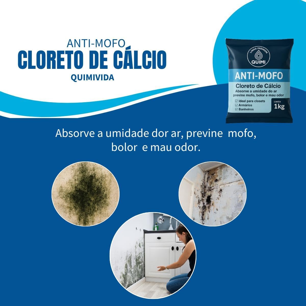 Anti-Mofo Absorvedor de Umidade com Cloreto de Cálcio Ideal para Closets Armários Banheiros Ambientes Fechados Linha Super Premium Rápida Eficácia (Embalagem pode sofrer alterações e vir transparente)