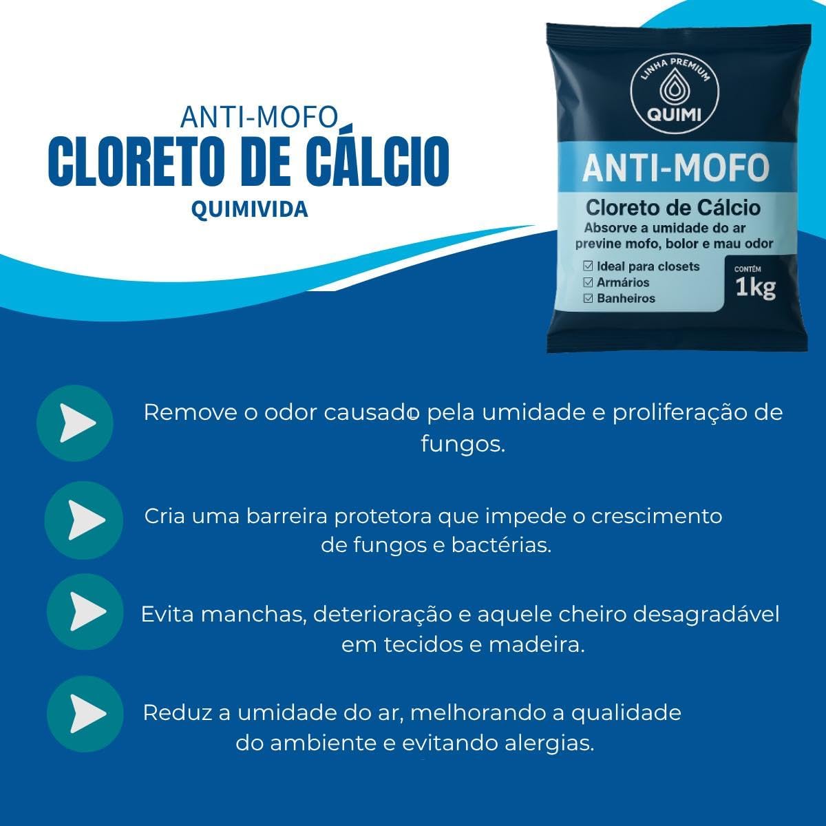 Anti-Mofo Absorvedor de Umidade com Cloreto de Cálcio Ideal para Closets Armários Banheiros Ambientes Fechados Linha Super Premium Rápida Eficácia (Embalagem pode sofrer alterações e vir transparente)