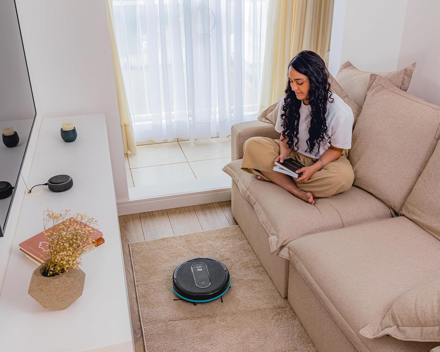 Robô Aspirador Slim 7,5cm Wi-Fi Compatível com Alexa e Google