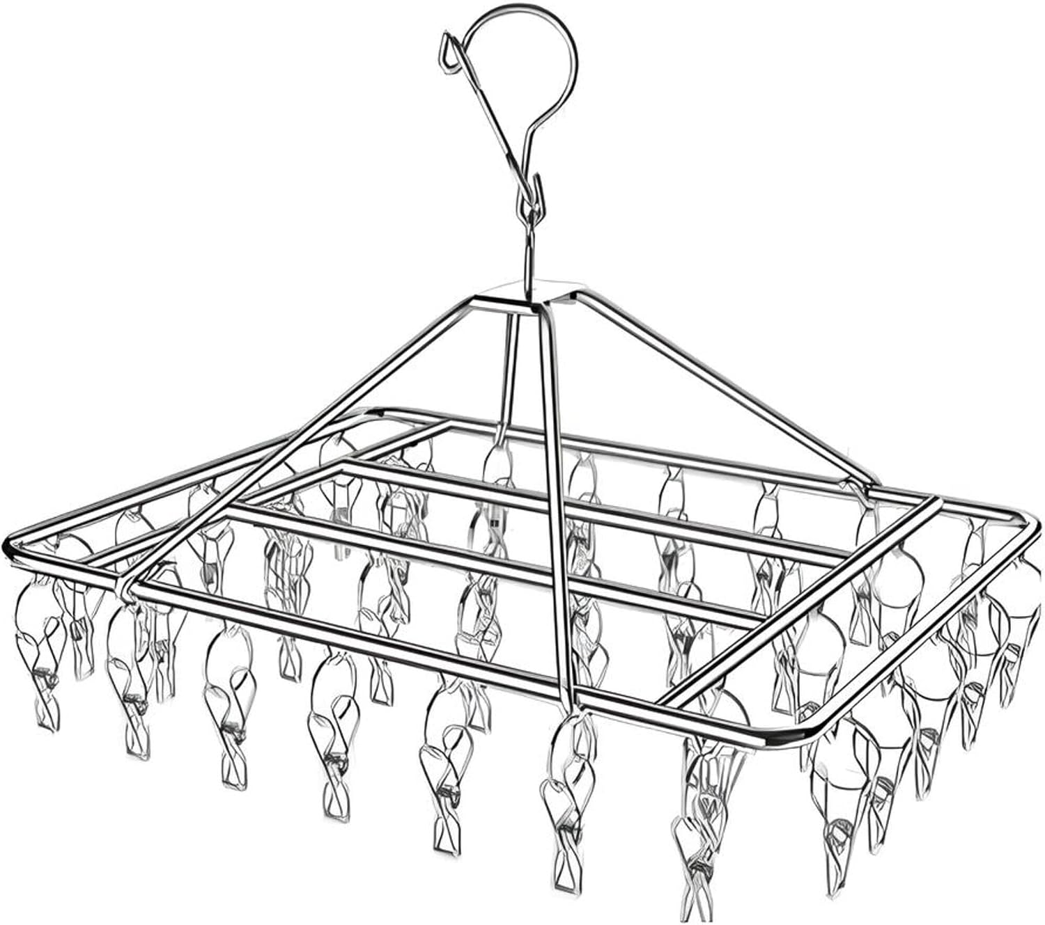 Varal Suspenso de Aço Inox Premium com 40 Prendedores para Meias, Calcinhas e Roupas Íntimas, Varal Quadrado Antiferrugem, Ideal para Apartamento, Lavanderia e Pequenos Espaços