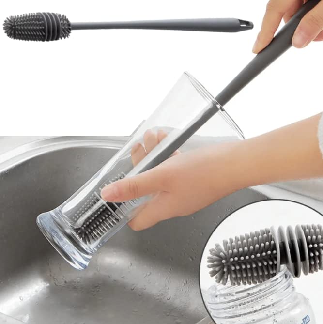 Escova de Limpeza com Cerdas de Silicone e Cabo Longo