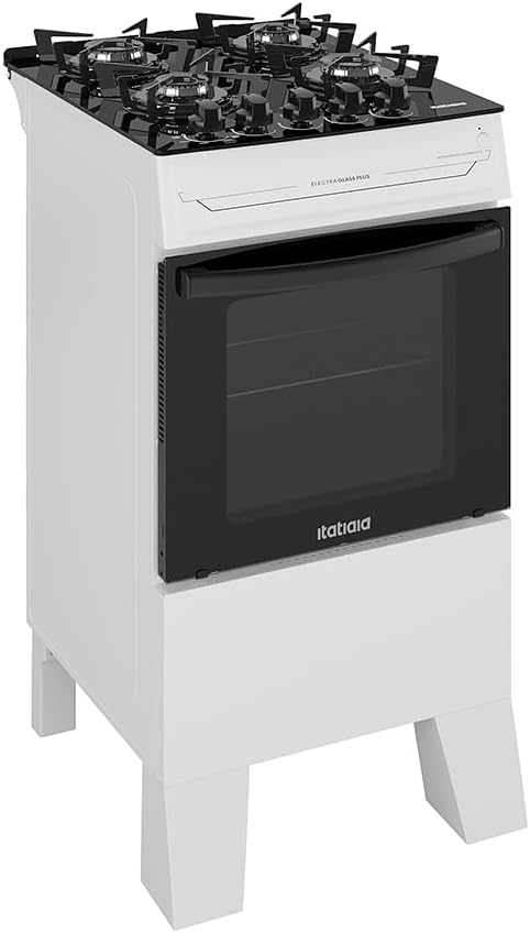 Fogão 4 Bocas a Gás Itatiaia Electra Glass Plus Mesa de Vidro Acendimento Automático Branco Bivolt