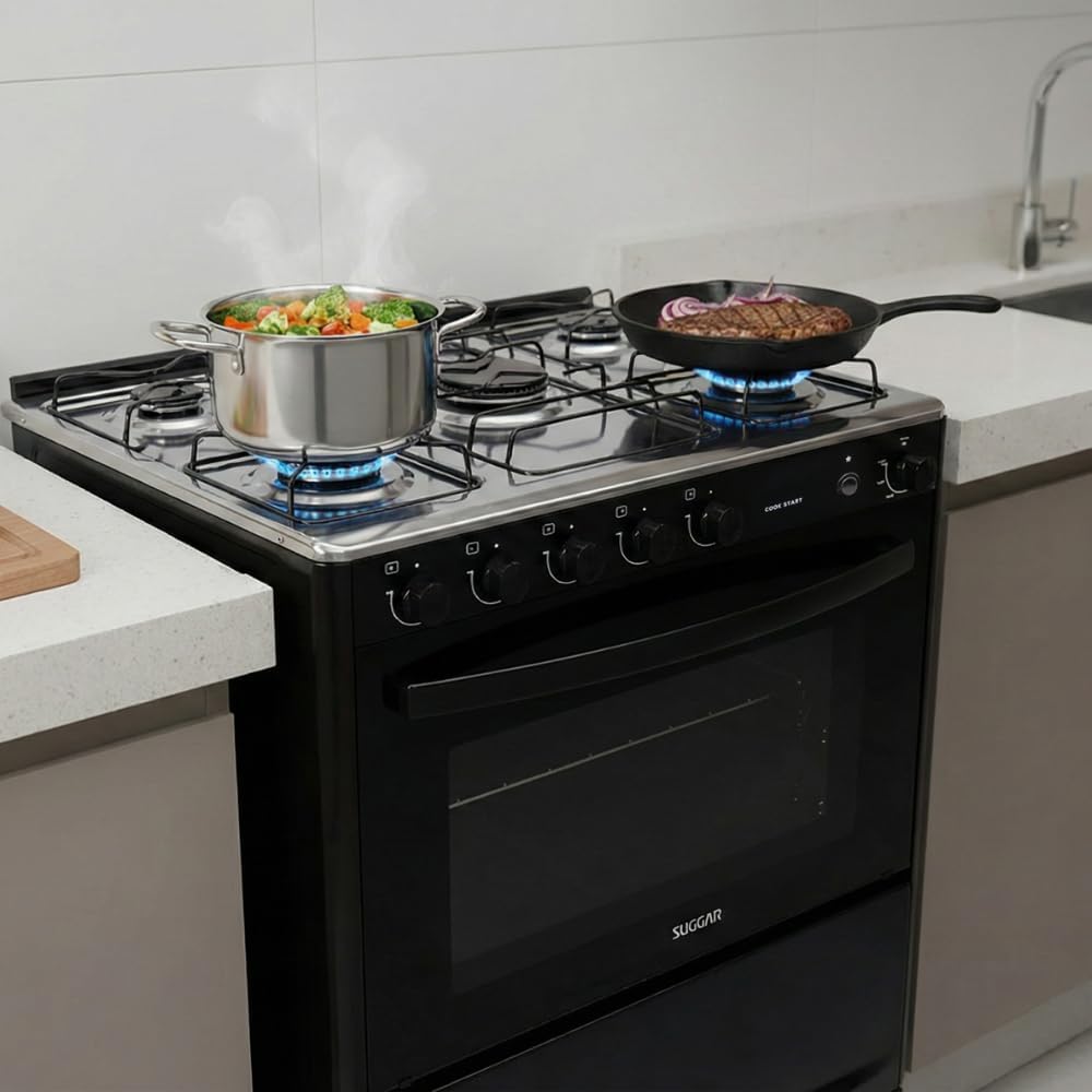 SUGGAR FOGÃO COOK START PRETO MESA INOX 5 BOCAS 2 QUEIMADORES FAMÍLIA ACENDIMENTO AUTOMÁTICO FGICS520PT
