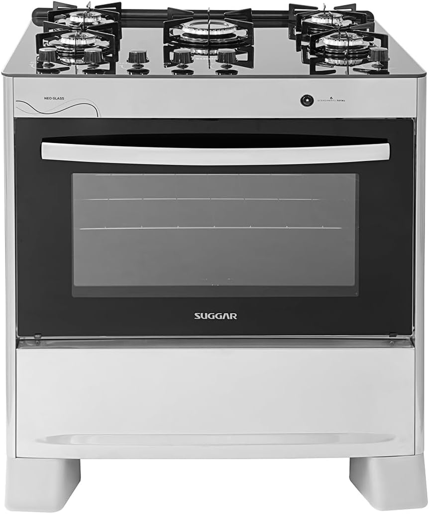 SUGGAR FOGÃO NEO GLASS PRATA MESA DE VIDRO 5 BOCAS TREMPE 6 APOIOS ACENDIMENTO AUTOMÁTICO FGVNG510PRIX