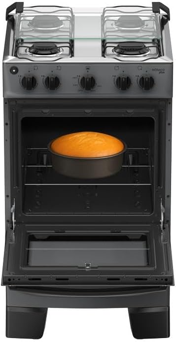 Fogão com Grade Deslizante, Acendimento Automático e Forno Limpa Fácil