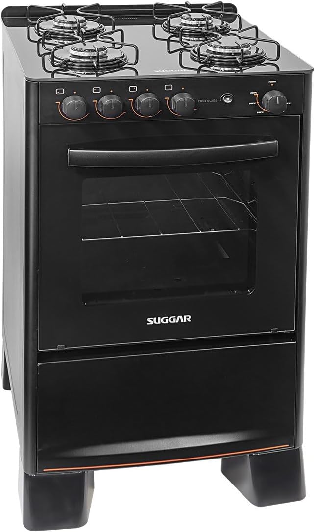 Fogão Suggar Cook Glass 4 Queimadores Mesa Vidro Preto Bivolt FGVCG410PT