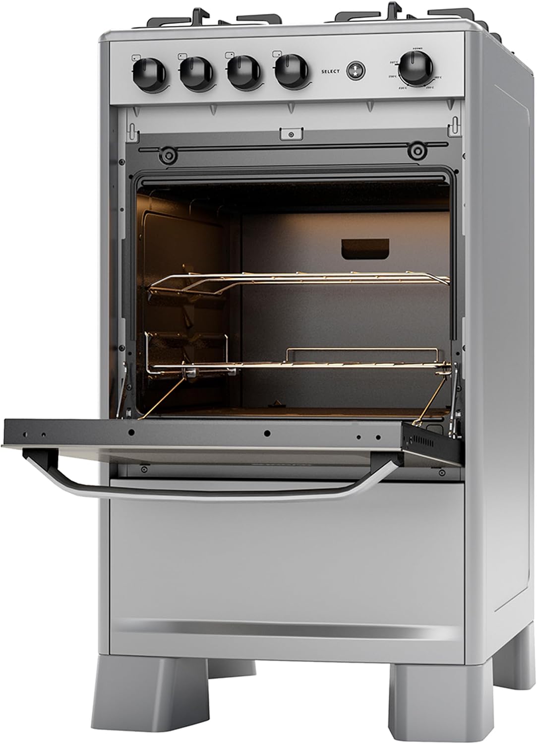 SUGGAR FOGÃO SELECT PRATA MESA DE INOX 4 BOCAS TREMPES DUPLAS FERRO FUNDIDO PORTA ESPELHADA ACENDIMENTO AUTOMÁTICO BIVOLT FGISL410PRIX