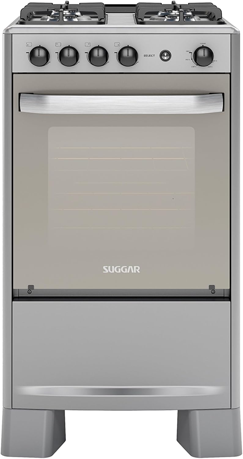 SUGGAR FOGÃO SELECT PRATA MESA DE INOX 4 BOCAS TREMPES DUPLAS FERRO FUNDIDO PORTA ESPELHADA ACENDIMENTO AUTOMÁTICO BIVOLT FGISL410PRIX