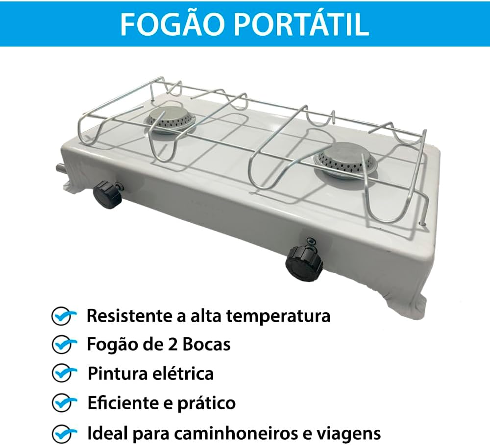 Fogão Portátil Camping Duas Bocas A Gás Branco