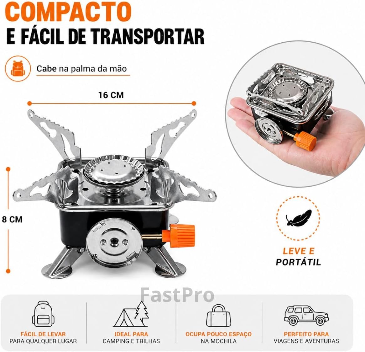 Fogão Portátil de Camping em Aço Inoxidável com Suporte Dobrável para Uso ao Ar Livre Premium