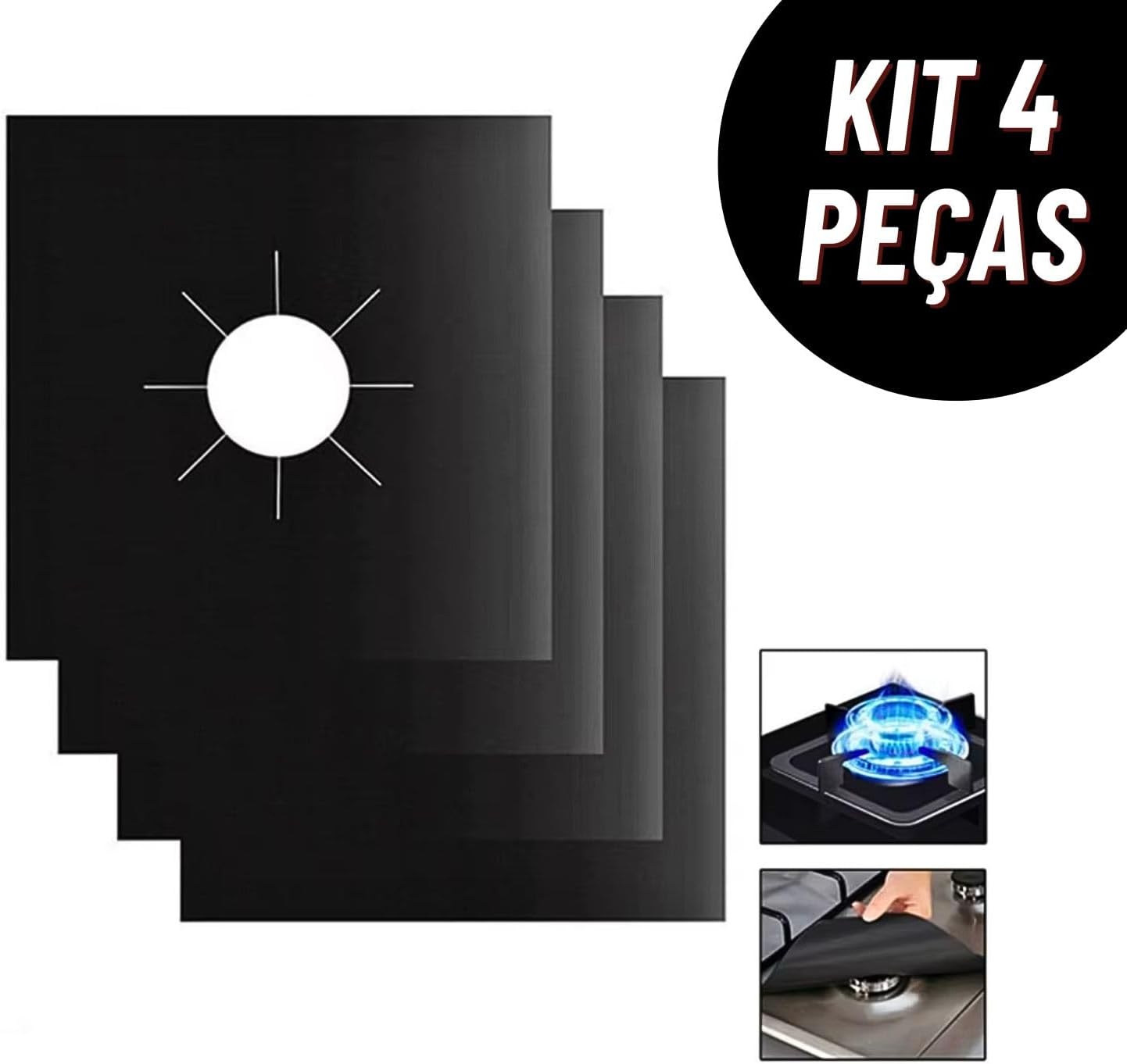 Kit 4 peças Protetor de Fogão Antiaderente Reutilizável Ajustável Lavável Resiste a 260°C