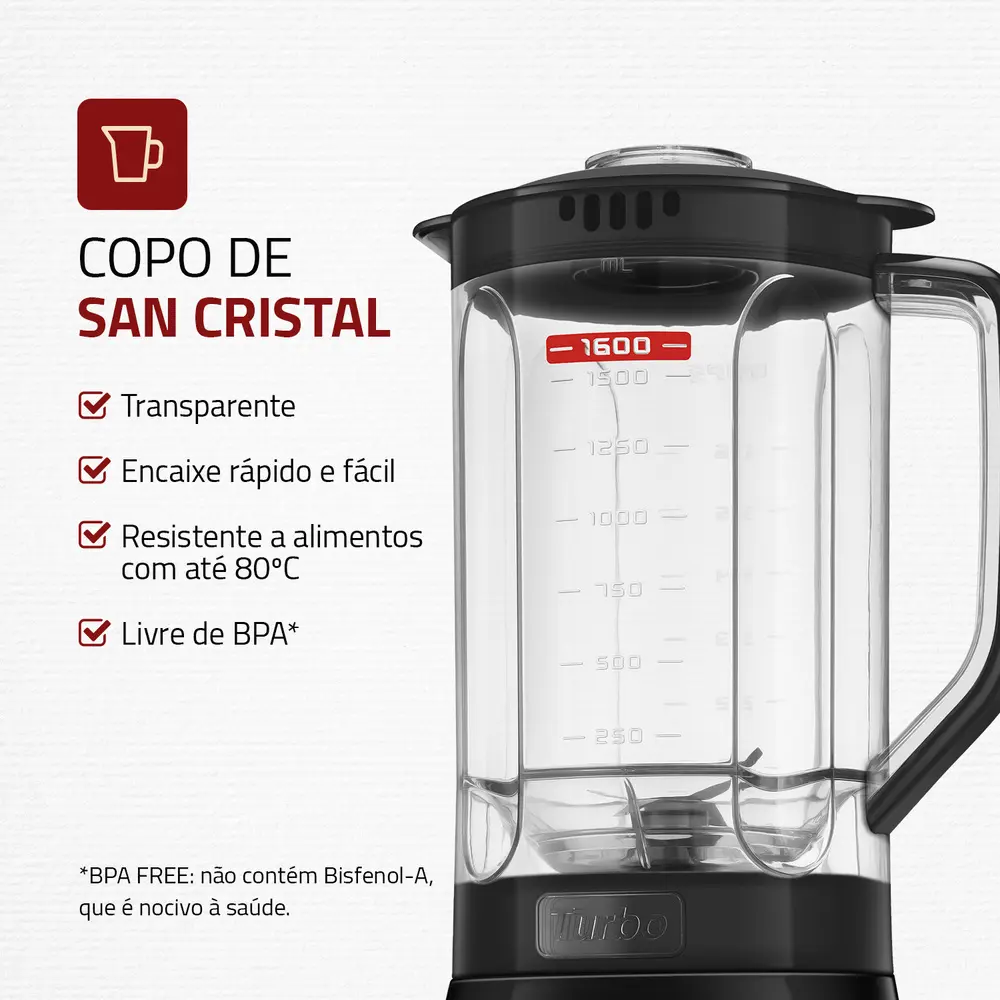 Liquidificador Pratic Turbo III, Mondial, 550W - L-93-BG - Bivolt 110V/220V