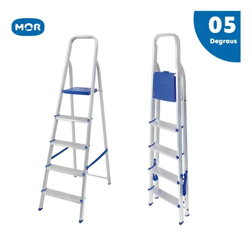 Escada Doméstica Em Aluminio 5 Degraus Real