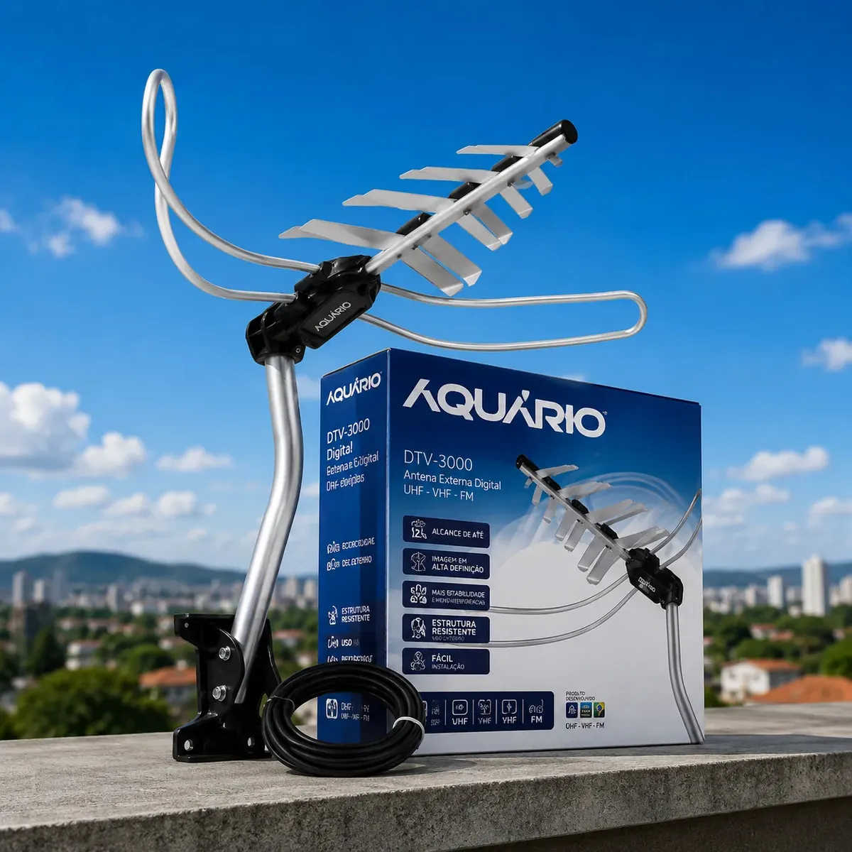 Antena Digital Alta Captação Sinal Hdtv Com Cabo 16 Metros Aquário