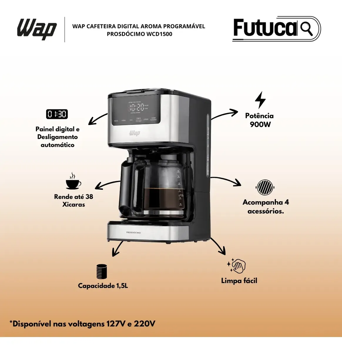 Cafeteira Inteligente Elétrica Automática Digital Wap Aroma