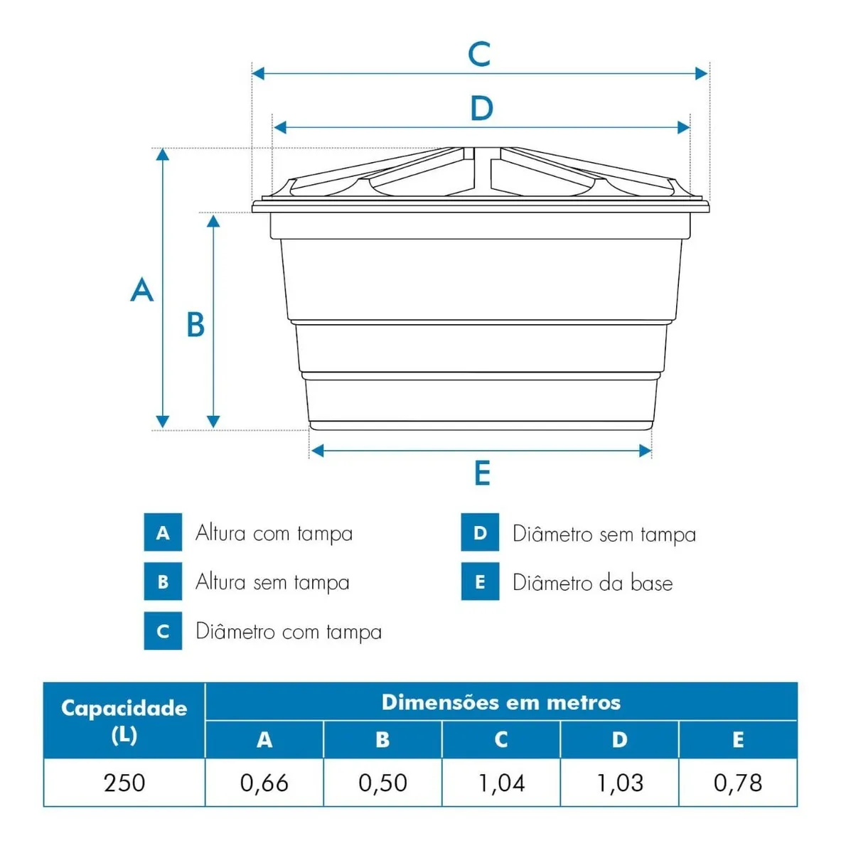 Caixa d'água vertical polietileno 250L