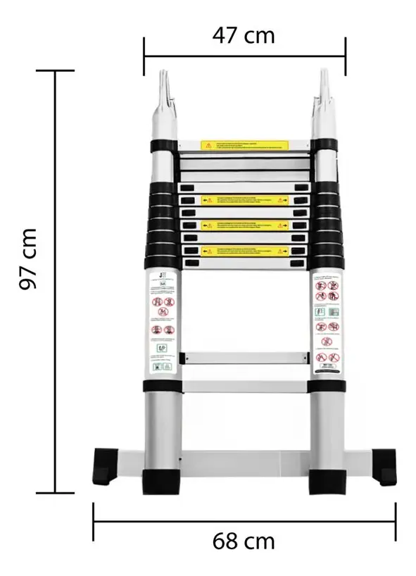 Escada Telescópica JST 5.6m Inox 18 Degraus Dobrável Antiderrapante