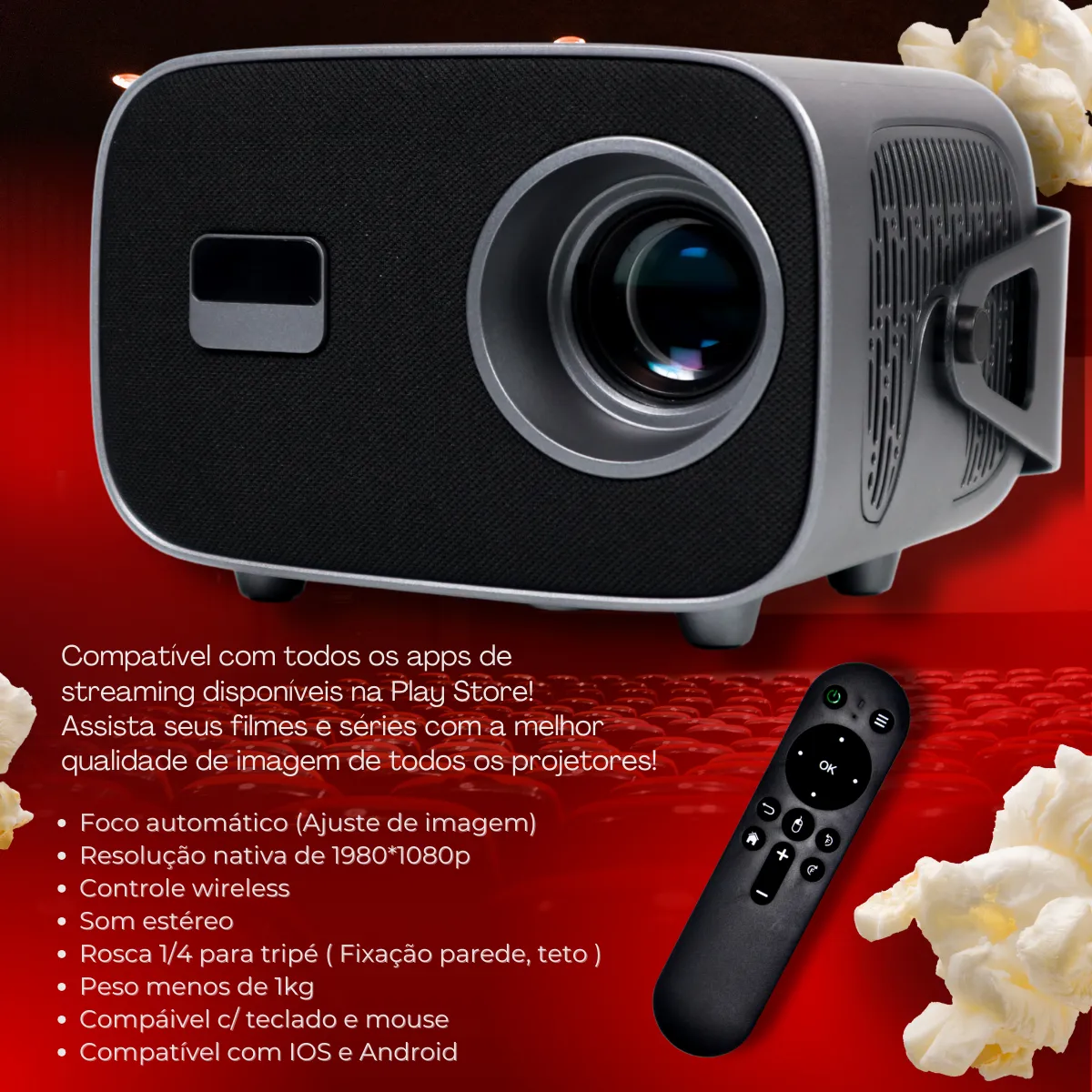 Projetor Portátil Full Hd 4k T15 Pro 10000lm Cores Fortes Hd