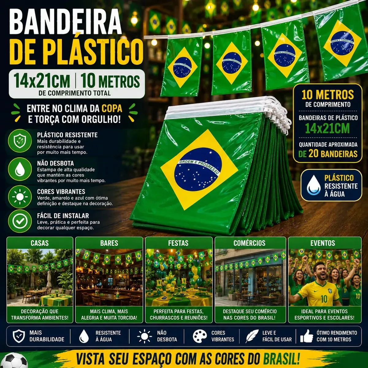 Kit 50/80 Metros Bandeirinhas Varal Brasil Copa Do Mundo2026
