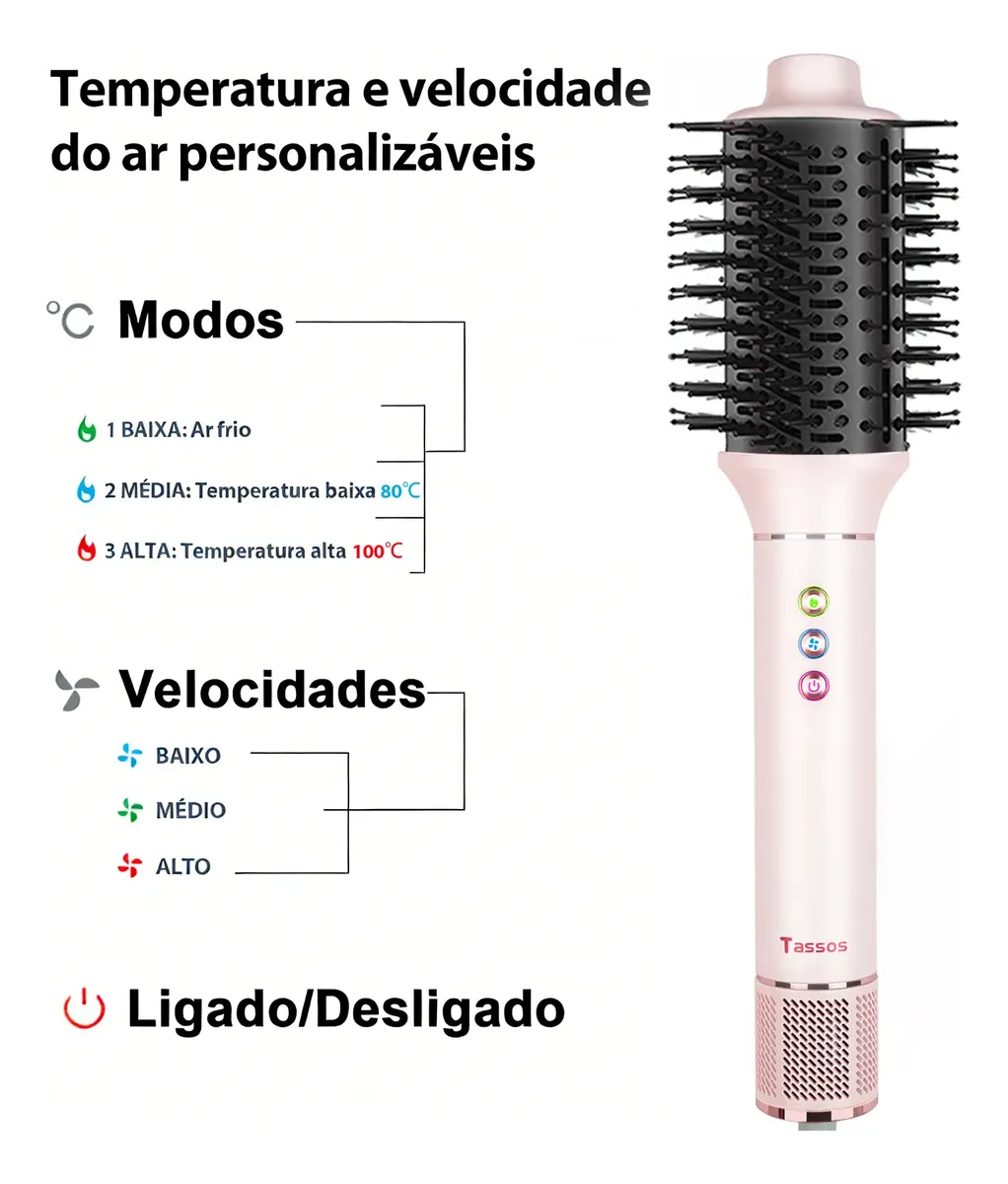 Secador De Cabelos Multifuncional 8 Em 1 110v/220v Rosa