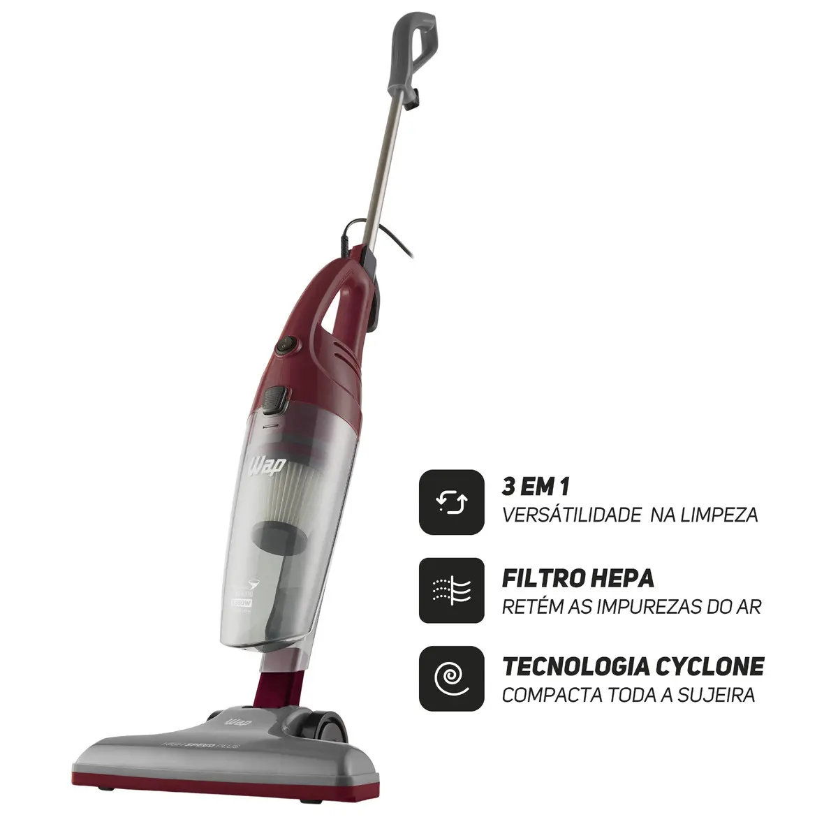 Aspirador de Pó Vertical e Portátil WAP High Speed Plus 1350W 3 em 1 - Bivolt 110V/220V