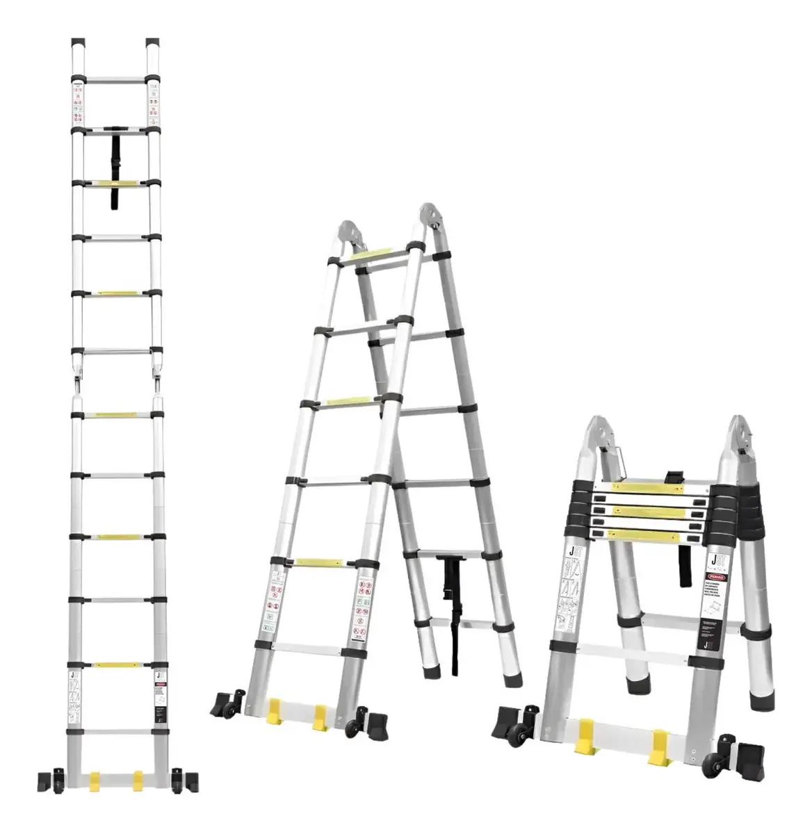 Escada Telescópica Multifuncional Inox JST 3,8m 12 Degraus Antiderrapante