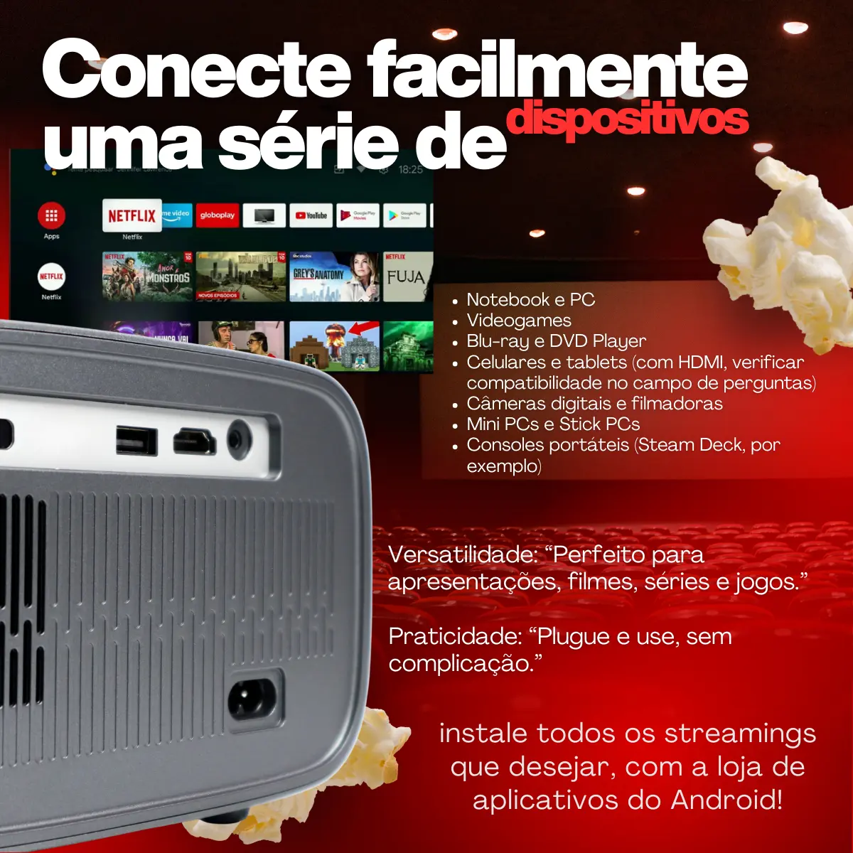 Projetor Portátil Full Hd 4k T15 Pro 10000lm Cores Fortes Hd