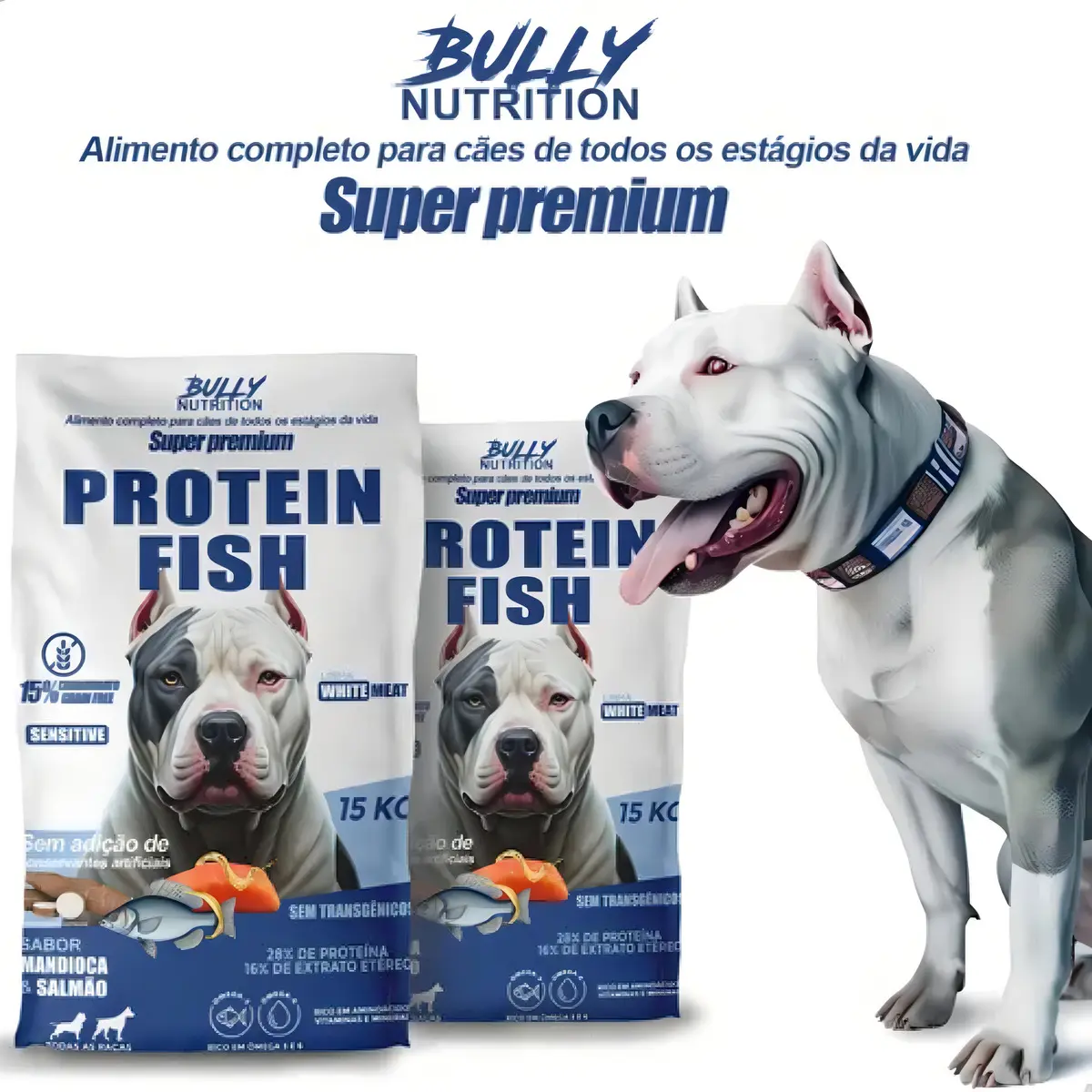 Protein Fish 15kg Bully Nutrition sabor mandioca e Salmão