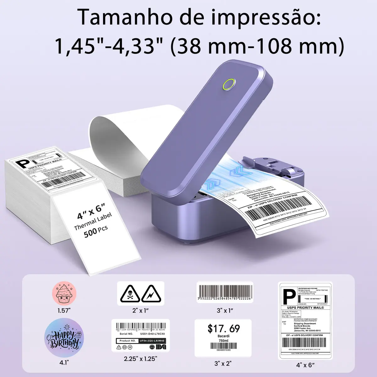 Impressora de Etiquetas Ablemark BR-L100 Monocromática Portátil com Bluetooth e USB